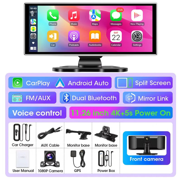 11.26 inch Wireless CarPlay Dash Cam