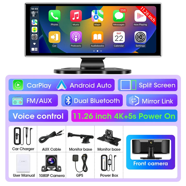 11.26 inch Wireless CarPlay Dash Cam