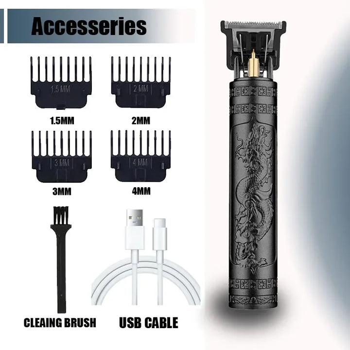Professional Hair Styling Kit Accessoires du T9 Electric Hair Trimmer incluant peignes 1.5MM, 2MM, 3MM, 4MM, brosse de nettoyage et câble USB.