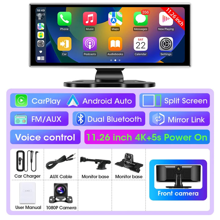 11.26 inch Wireless CarPlay Dash Cam