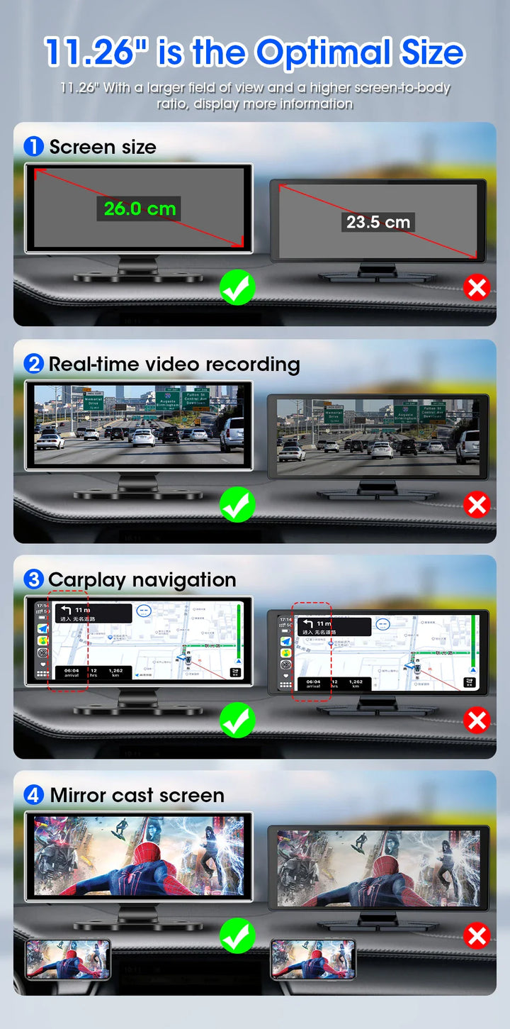 11.26 inch Wireless CarPlay Dash Cam